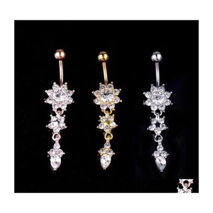 Göbek Çan Düğmesi Yüzükler Hint Sarkan Göbek Çubukları Altın Piercing Crystal Çiçek Vücut Takı GD333 196 W2 DRAP TESLİMİ DHGNV