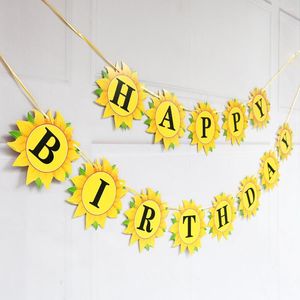 Decoración de fiesta JOLLYBOOM Girasol Temático Banner Feliz Cumpleaños Sol Sol Guirnalda de papel para niñas Decoraciones Suministros