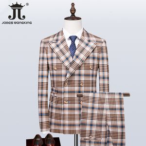Men's Suits Blazers 22Colors 5XL Blazer Vest Pants Boutique British Style Mens Suit Plaid Groom Wedding Dress Business Casual Formal Suits 3Pces Set 230130
