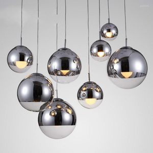 Pendant Lamps Copper/Sliver Glass Shade Silver Inside Mirror Light E27 LED Lamp Ball Indoor Living Room