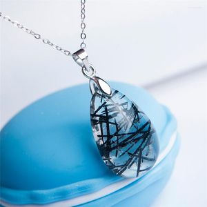 Pendant Necklaces Natural Genuine Black Rutilated Quartz Gems Stone Crystal Water Drop Bead Woman Men