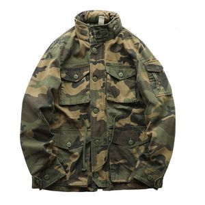 Jaquetas masculinas outono e inverno americano retro pesado jaqueta acolchoada estilo militar cara resistente bolso ferramentas casaco blusão 230130