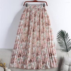 Saias plissadas femininas longo verão boho maxi saia estampa floral midi estilo coreano