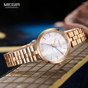 Armbandsur Megir Rose Gold Quartz Watch for Women mode lyxig enkel analog vintage armbandsur med rostfritt stål band 3atm