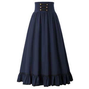 Skirts Steampunk Skirt Women Gothic Long High Waist Ruffled Hem A-Line Elastic Vintage Party Clubwear Retro Ruffle Lady