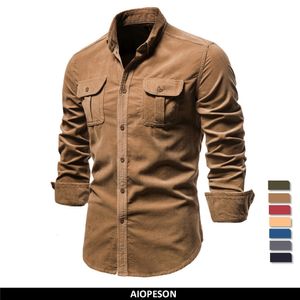 Męskie koszule zwykłe pojedyncze piersi 100% bawełniany moda biznesowa stała kolor Corduroy Autumn Slim 230130