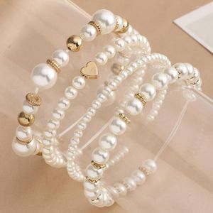 Strand Imitation Pearl Love Heart Bracelet Set For Women Fashion Elagent Party Jewerly