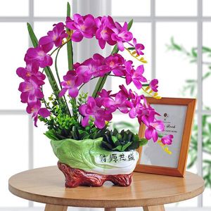 Vase Phalaenopsis人工花セットプラスチック芽フェイクアレンジメントホームリビングルームテーブルデコレーションポットPL