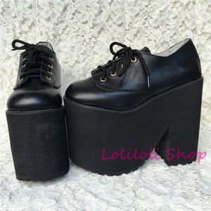 Klädskor prinsessan gotisk lolita loliloliyoyo antaina japansk design läder anpassad tjock häl svart ljus hud an9618-4