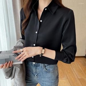 Women's Blouses Korean Fashion Satin Blouse Women's Shirts Tops 2023 Autumn Winter Casual Slim Long Sleeve OL Work Chiffon Shirt Female