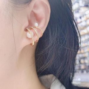 Backs kolczyki 2023 Trendy Spring Big Circle Clip for Women Party Party Shell Pearl Cubic Zirconia Earring Addiction E9527