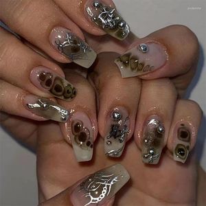False Nails Black Punk Silver Nail Tips Press On Cells Design Full Cover Art For Fake Extension Accessories