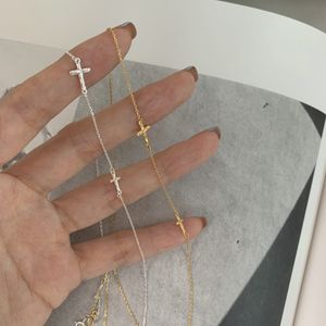 925 Sterling Silver Simple Sideways Cross Pendant Choker Necklace for Women Bib Collar Jewelry Wedding Party Gifts