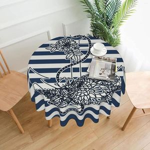 Bordduk Vintage Blue White Nautical Anchor Tableller Tvättbar trendig rundtäckning för kök matar fester bordsdekor