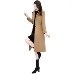 Kvinnors ull blandar kvinnlig ullrock 2023 Autumn Winter Long Overcoat Slim Cashmere Windbreaker Elegant Women Street All-Match Coats F16