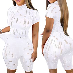 Designer Summer Tracksuits Two Piece Sets Womens Outfits Ripped Sweatsuits Short Sleeve Pullover T-shirt And Shorts Casual Holes Sportswear Sports Suits