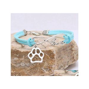 Bomboniera Simpatici animali domestici Cani Forma di zampa di gatto Bracciale con ciondoli Ciondolo d'amore Braccialetti semplici per le donne Braccialetti Vintage Sier Veet Corda Catena Dh7Wp