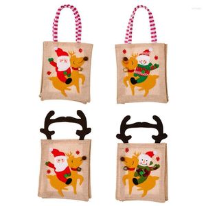 Decorazioni natalizie Sacchetti di caramelle Simpatica borsa tote a righe con renne di Babbo Natale regalo con manico per regali di festa