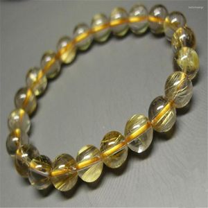 Strand 8.5mm Genuine Brazil Yellow Hair Titanium Rutilated Quartz Fashion Jewelry Round Loose Bead Natural Crystal Bracelet For Women