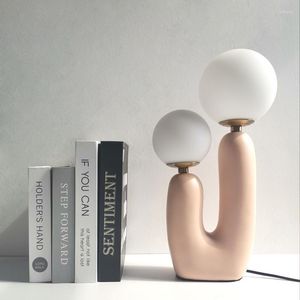 Table Lamps Glass Ball Lamp Green Pink Resin Body Nordic Creativity LED Lighting Fixture Bedroom Study Living Room Home Decor