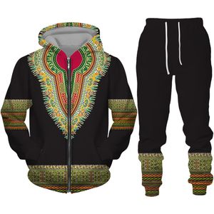 Herrspårsfall Est African Print Hoodie/Zipper Sweatshirt/Pants/Suit Dashiki Etnisk stil Tracksuit Set Casual Men/Women Streetwear Clothing 230130