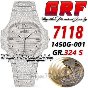 GRF gr7118 324S A324 Automatic Womens Watch Paved Diamonds Dial Stick Markers Fully Iced Out Diamond Stainless Bracelet Super Edition eternity Jewelry Watches