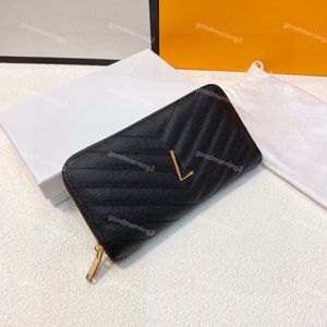 Formgivare Långdragare Wallet Wallet Clutch Purse Top Caviar Grain Leather Womens Womens Iconic Textured Fashion Plånböcker Mynt Purse Korthållare med Box Dust Bag
