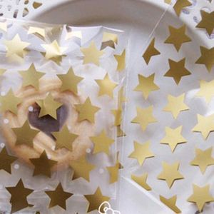 Embrulho de presente 50pcs/lote super fofo transparente transparente dourado estrela estampada sacos auto-adesivos Decoração de biscoito de bolsa de doces