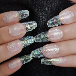 False Nails Spirit Christmas Nail Art Deisned Press On Fingnails Gorgeous Extra Long Coffin Holographic Glitter Gel Clear Fake