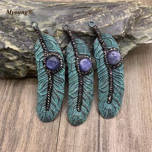 Pendant Necklaces Leaf Shape Blue Kyanite Bead Paved Copper Necklace For DIY Jewelry Making MY210717