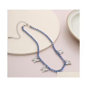 Chokers Niedliche schmetterlingsförmige Halskette mit farbigem FL-Strass-Link-Ketten-Choker für Frauen-Partei-Schmuck-Charme C3-Drop-Lieferung NE DHP0D