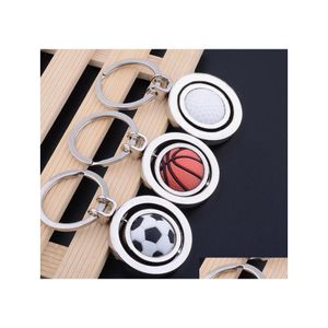 Party Favor 3D Sports Rotating Basketball Football Golf Keychain Souvenirs Pendant Keyring Key FOB Ball Gifts ZWL149 Drop Delivery H DHTSO
