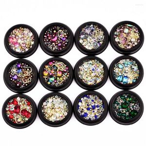 Nail Art Decorations Gold Metal Studs Rhinestone Jewelry Rivet Pearl Mixes Sizes Beads Frame Sequins Manicure 3D Decoration 12pcs/set