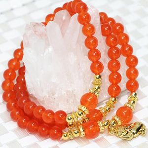 Strand av högsta kvalitet Europa etnisk stil flerskikt långa armband orange sten jades chalcedony 6mm runda pärlor smycken b2229