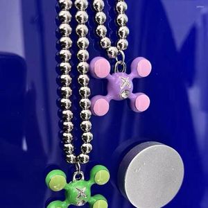 Collane con ciondolo Moda in acciaio inossidabile con perline tonde Catena con sfera quadrangolare per uomo Donna Personalità Collana con senso del design di nicchia Gi241O