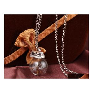 Pendant Necklaces Glass Bottle Necklace Natural Dandelion Jewelry Make A Wish Bead Orb Sier Plated Dh Drop Delivery Pendants Dhtlr