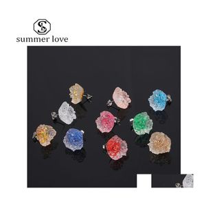 Stud Irregar Crystal Cluster Flower Resin Mold Colorf Druzy Earring For Women Girls Valentines Day Jewelry Drop Delivery Earrings Dhz5C