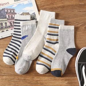 Men's Socks 3 Pairs/Set Brand Fashion Elegant Vintage Gray Beige Stripe Business Men Leather Shoes Male Happy American Older Boys