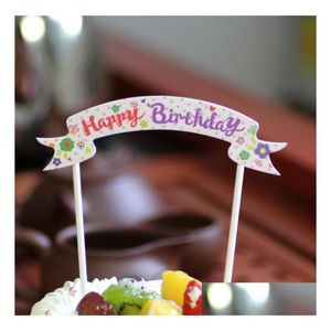 Autres événements First Supplies Cake Toppers Paper Banner Joyeux anniversaire pour Cupcake Wrapper Caker Cup Tahe Decoration Baby Shower Drop Dhsl4