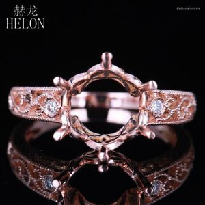 Cluster Rings Solid 14k Rose Gold Natural Diamonds Women Vintage Jewelry Ring Engagement Wedding Semi Monta Fit 9-10mm Round