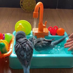 Parrot Automatic Bathtub Bird Feeder Cage Shower Swimming Pool Faucet Toys for Parakeet Calopsita Corella with Basin