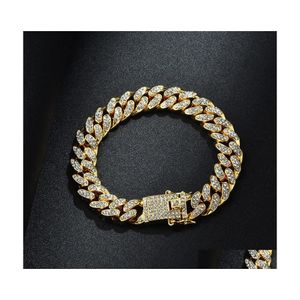 Цепочка звенья мужские хип -хоп Bling Gold Bracelets Diamond Jewelry Mice Out Miami Cuban Link Bracelet 1272 B3 Drop Delief Dhpa6