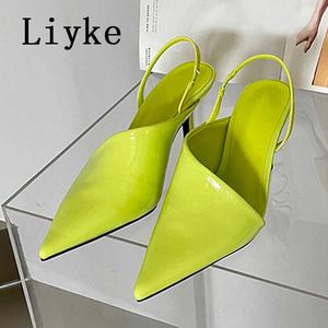 2023 Spring Shoes Women Slingback Sandals Pointed Toe Elastic Slip On Back Strap Thin High Heel Ladies Elegant Party Pumps 0129