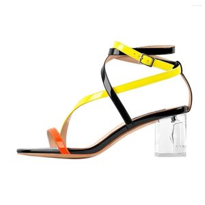 Sandaler Richealnanana 2023 Summer Low Chunky Transparent Heel Criss Cross Ankel Strap blandad färg Lady Shoes Stor storlek US5-15