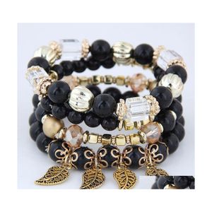 Braccialetti con ciondoli Pretty Mtilayer Perline di cristallo Lascia braccialetti Pseras Mujer Gioielli per le donne Bracciale temperamento regalo Dh Drop Delivery Dhjfz