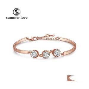 Link Chain Rose Gold Plated Charm Bangle Bracelets White Cubic Zirconia Bracelet For Women Jewelry Gifts Graduation Birthdayz Drop D Dhv1T
