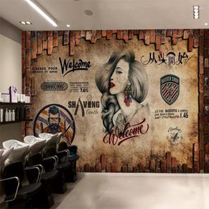 Bakgrunder Anpassad frisörskönhet Salong Bakgrund Väggpapper 3D Retro Hair Barber Shop Industrial Decor Mural Wallpaper