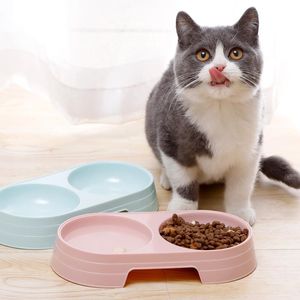 Ciotole per gatti Mangiatoie per animali domestici in plastica color caramella Doppio Distributore di acqua per cibo per cani creativo facile da pulire per piccoli animali da interno