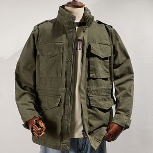 Erkek ceketler retro ağır yastıklı ceket askeri stil tarla sert adam cep alet ceket rüzgar kırıcı 230130