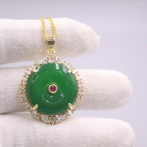 Pendant Necklaces Real Jade Gp 18K Gold Plated For Women Green Heating Jadeite Zircon Jewelry Alloy Silver 925 Wheat Necklace